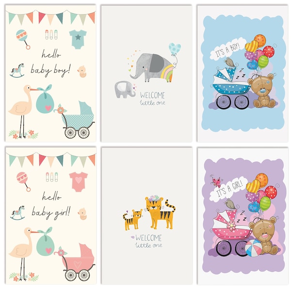 Better Office Products New Baby Congratulations Cards W/Envelopes, 4in. x 6in. 6 Cover Designs, Blank Inside, 25PK 64625 - main